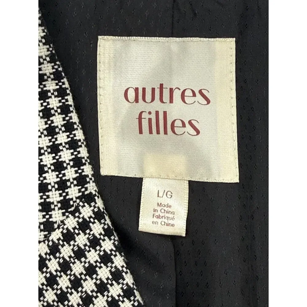 Autres Filles Womens Large Double Breasted Blazer Black White Houndstooth Jacket